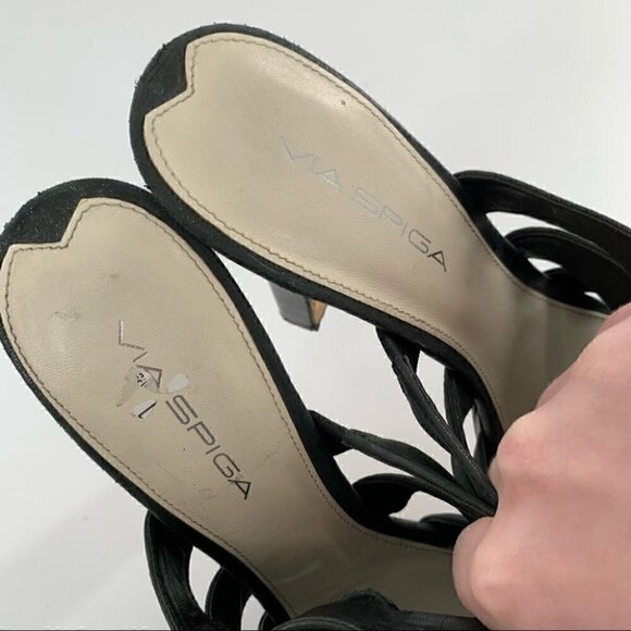 Via Spiga Womens platforms size 8 gray suede strappy cage chunky - Picture 12 of 14